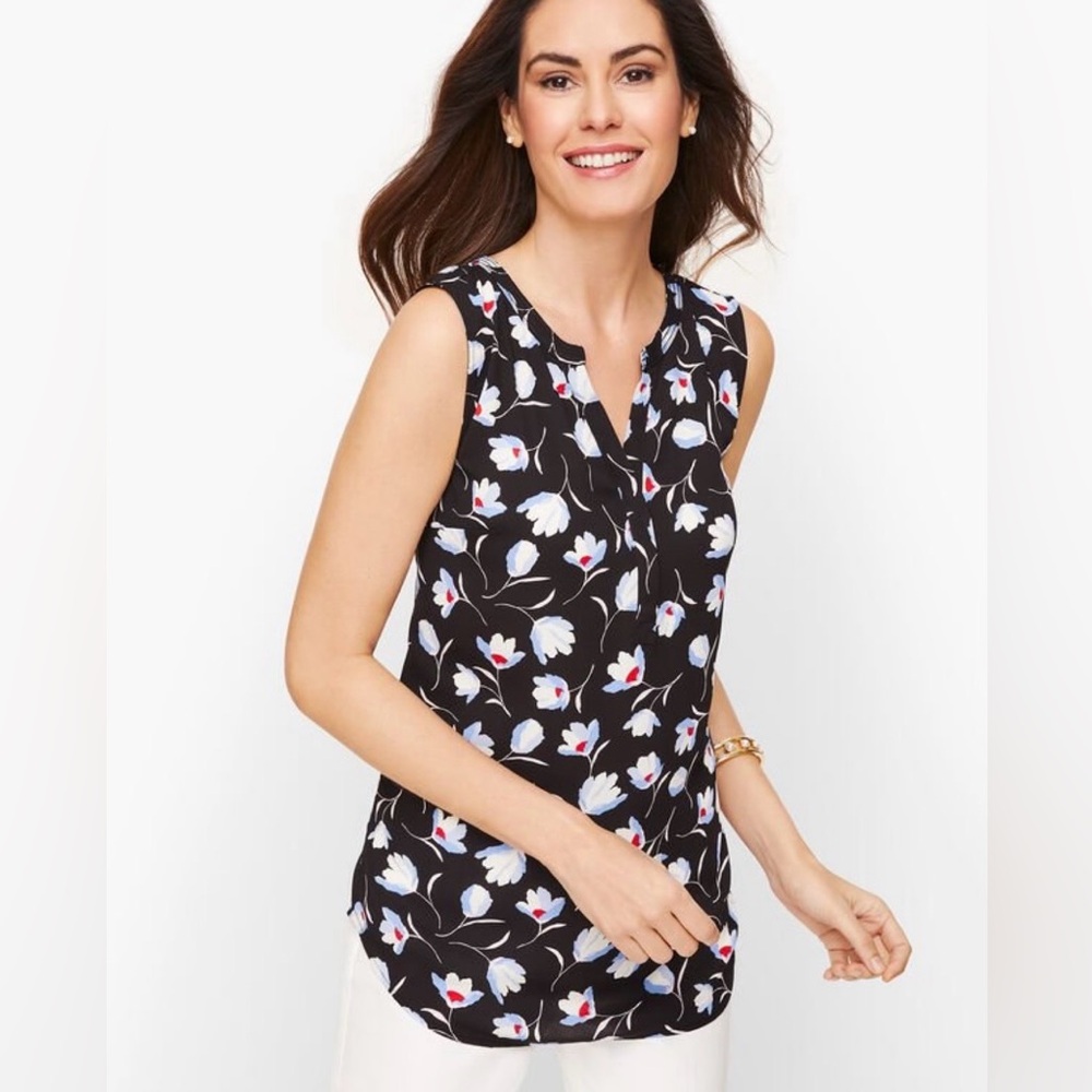 Talbots Black Floral Sleeveless Blouse